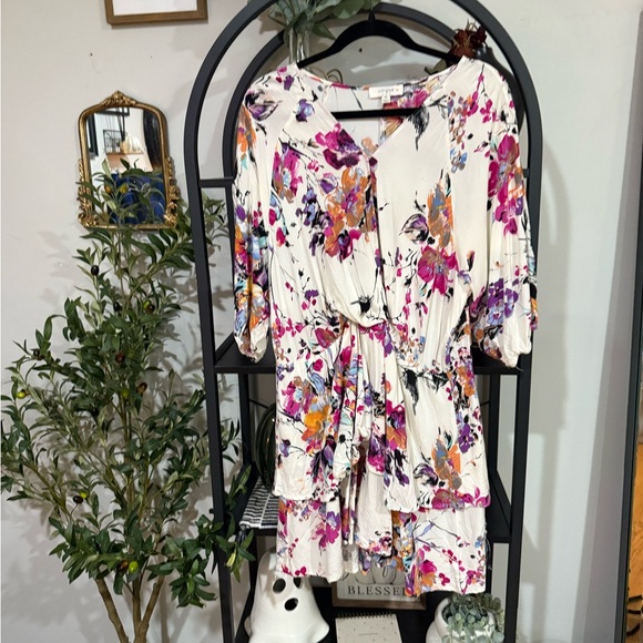 Umgee Floral V-Neck Dress - Pink and Purple size plus size  1x - Picture 1 of 9